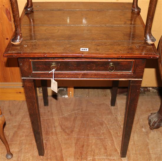 A George III oak and fruitwood-banded side table, fitted drawer, on square tapered legs